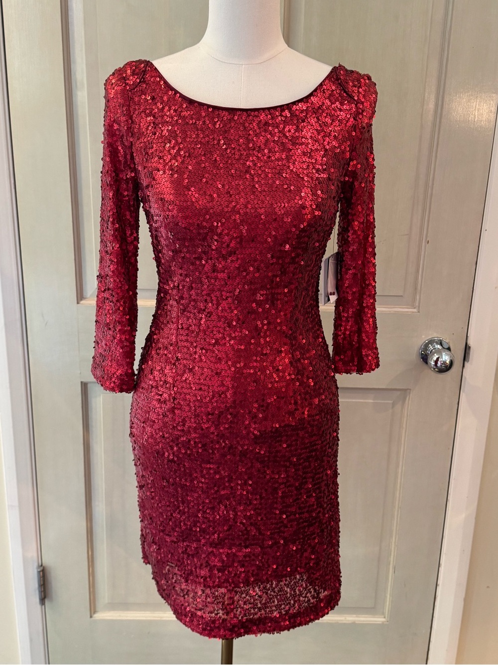 Marc New York Andrew Marc Red Sequin Long Sleeve Cocktail Body Con Dress NWT